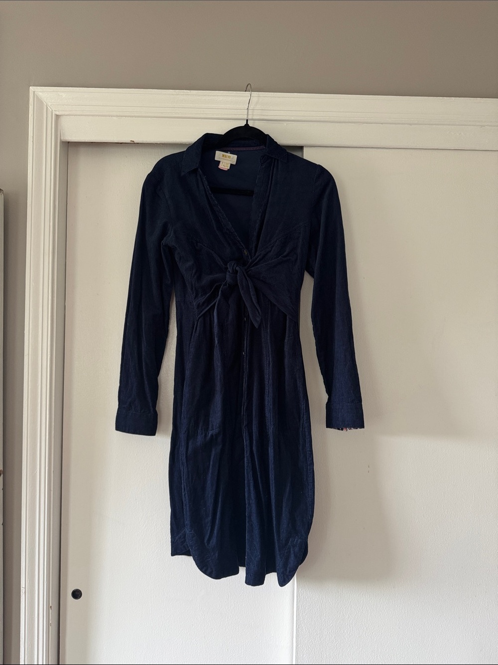 Anthropologie Navy Long-Sleeve Tie-Front Shirt Dress